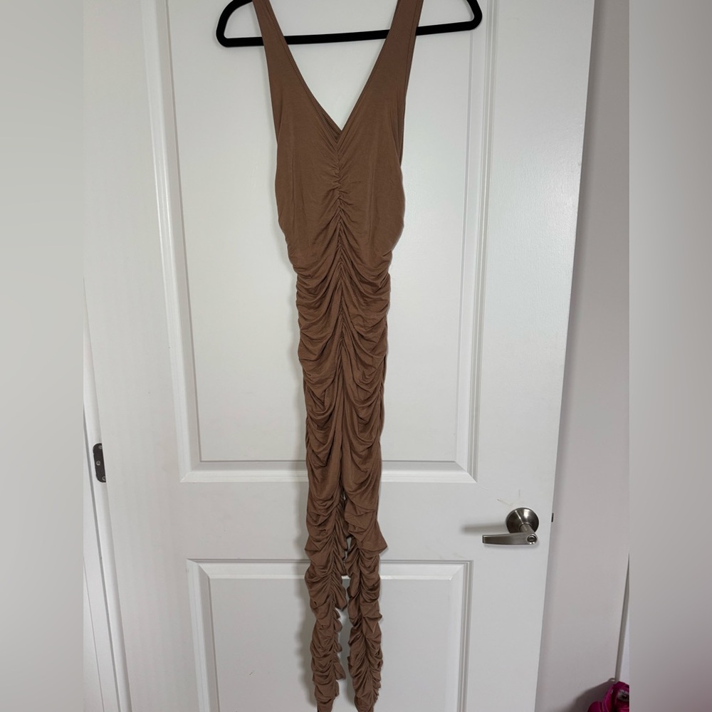 Fashion Nova Tan Ruched Jumpsuit